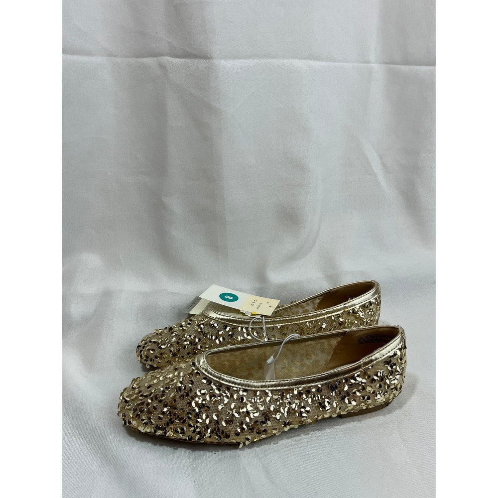 A New Day Womens Gold Sequin Ballet Flats Ultimate Comfort Mesh Holiday Shoes 8